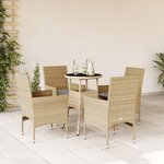 vidaXL Ensemble à manger de jardin et coussins 5 Pièces beige rotin verre