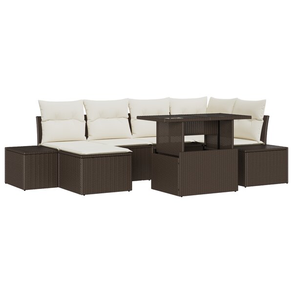 vidaXL Ensemble de canapé de jardin 7 pièces avec coussins marron en poly rotin