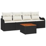 Ensemble de Canapés de Jardin 5 Pièces en Rattan Poly Noir