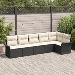 vidaXL Ensemble de canapé de jardin 6 pièces avec coussins Noir Poly Rattan