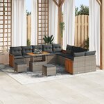 Ensemble de Canapé de Jardin 13 pièces avec Coussins Gris Rattan Acacia