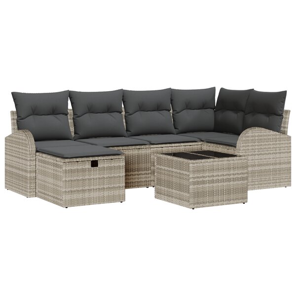 vidaXL Ensemble de canapé de jardin en 7 pièces avec coussins gris clair en poly rattan