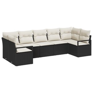 Ensemble de canapé de jardin 7 pièces avec coussins Noir Poly Rotin