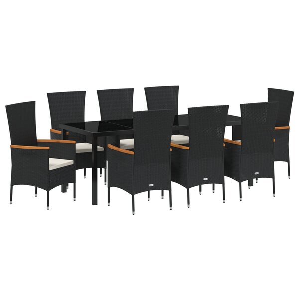 vidaXL Ensemble de salle à manger de jardin 9 pièces avec coussins noir poly rotin