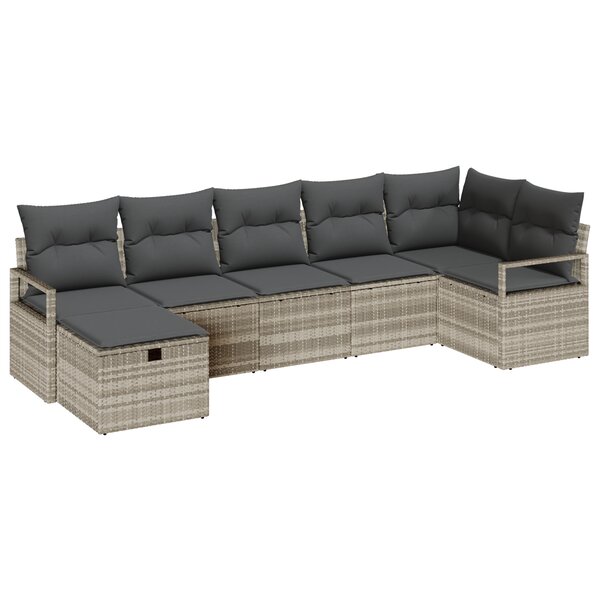vidaXL Ensemble de canapé de jardin 7 pièces avec coussins gris clair en poly rattan
