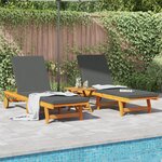 Chaises longues vidaXL 2 Pièces avec roues et coussins en acacia