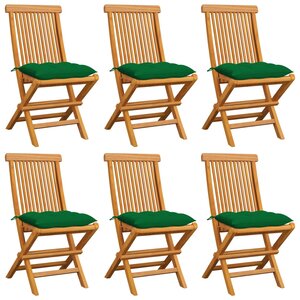 vidaXL Chaises de jardin et coussins vert lot de 6 Bois de teck massif