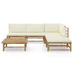 vidaXL Salon de jardin 6 Pièces avec coussins blanc crème bambou