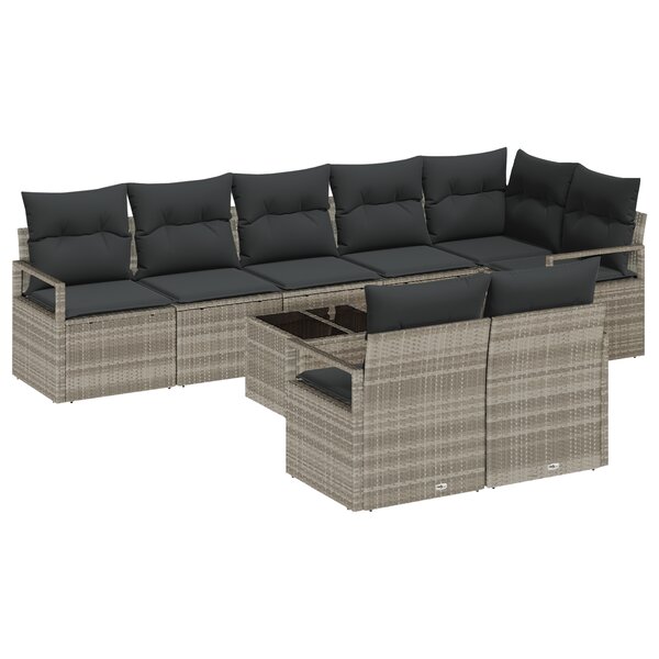 vidaXL Ensemble de Canapé de Jardin 9 Pièces avec Coussins Gris Rattan Poly