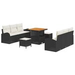 Set de Canapé de Jardin 9 Pièces avec Coussin Noir Rattan Synthétique Acacia
