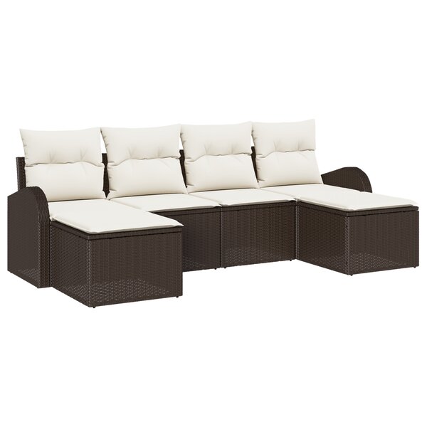 vidaXL Ensemble de canapé de jardin 6 pièces avec coussins marron polyrotin