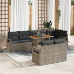 Ensemble de canapés de jardin vidaXL 9 pièces avec coussins gris poly rattan