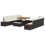 Ensemble de canapé de jardin vidaXL 11 pièces avec coussins Noir Poly rotin Acacia