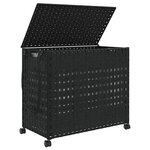 vidaXL Panier à linge avec roulettes noir 66x35x60 cm résine tressée