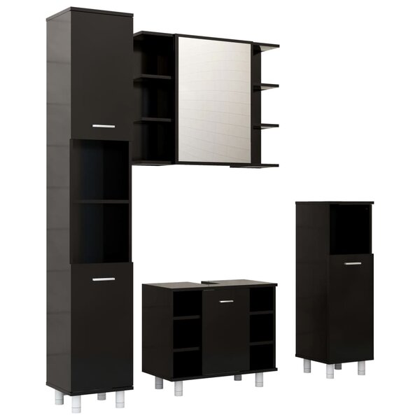 vidaXL Ensemble de meubles de salle de bain 4 Pièces Noir Aggloméré