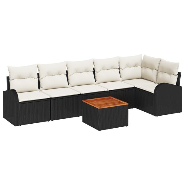 vidaXL Ensemble de Canapé de Jardin 7 Pièces avec Coussins Noir Poly Rattan Acacia