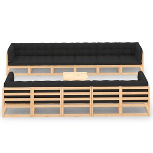 vidaXL Salon de jardin 12 Pièces avec coussins anthracite Pin massif