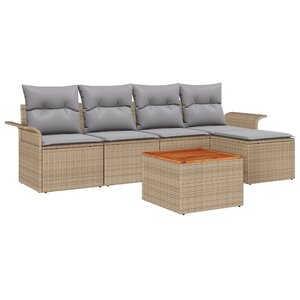 Ensemble de 6 Pièces de Canapés de Jardin avec Coussins Beige Poly Rattan Acacia