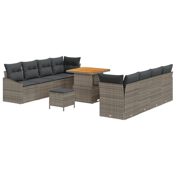Ensemble de Canapé de Jardin 11 Pièces avec Coussins Gris Rattan Synthétique Acacia