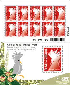 Carnet 10 timbres Nouvelle Calédonie - Cagou Chung Rouge