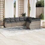 vidaXL Salon de jardin 9 Pièces avec coussins gris clair résine tressée