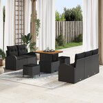 Set de canapé de jardin 8 pièces vidaXL avec coussins noirs en poly rotin acacia
