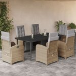 vidaXL Ensemble à manger de jardin et coussins 7 Pièces beige poly rotin