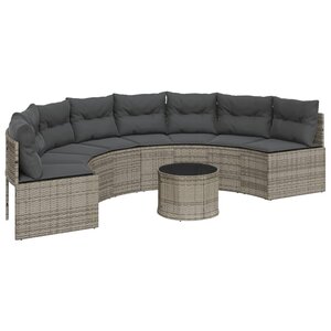 vidaXL Canapé de jardin table coussins demi-rond gris résine tressée