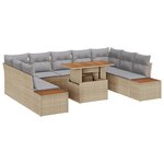 vidaXL Ensemble de salle à manger de jardin de 10 pièces avec coussins en poly rotin et acacia beige