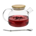 Théière en verre et bambou 1 L + paille inox avec filtre