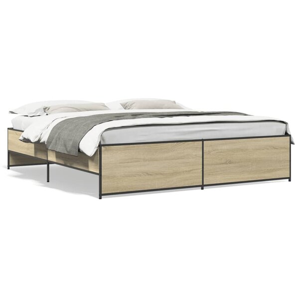 vidaXL Cadre de lit chêne sonoma 180x200 cm bois d'ingénierie et métal