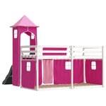 vidaXL Lit superposé avec toboggan et rideaux rose 90x200 cm