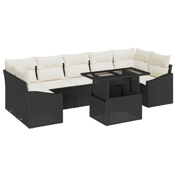 vidaXL Ensemble de canapés de jardin 8 pièces avec coussins en poly rattan noir