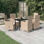 vidaXL Ensemble de salle à manger de jardin avec coussins 7 Pièces Beige