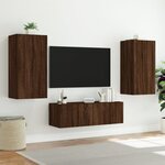 vidaXL Meuble TV muraux 3 Pièces avec lumières LED chêne marron