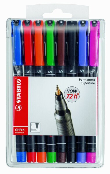 Pochette de 8 Feutres pour Transparent OHPen Permanent Pointe superfine x 5 STABILO