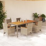 vidaXL Ensemble à manger de jardin et coussins 7Pièces beige rotin acacia