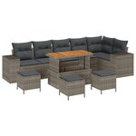 Set de 10 pièces canapé jardin gris poly rattan acacia