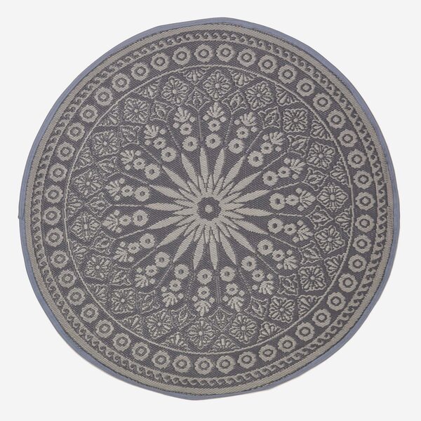 Tapis extérieur terrasse réversible rond - Tapis de jardin imperméable et résistant UV - Mandala - Gris - 170 cm - HOMESCAPES