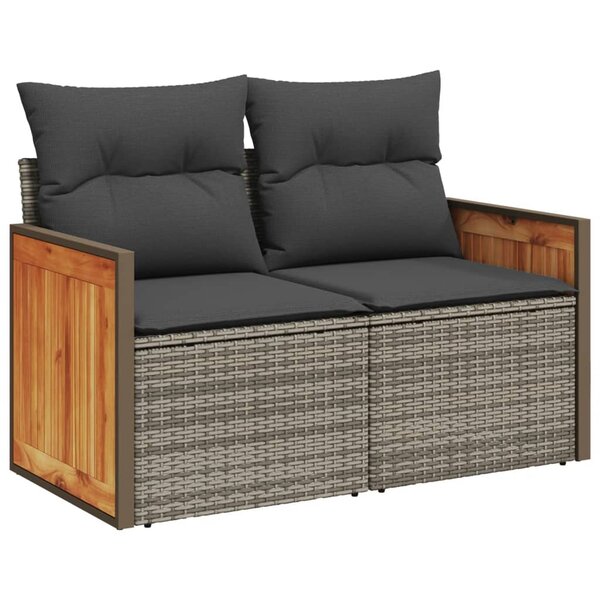 vidaXL Canapé de jardin 2 places avec coussins gris résine tressée