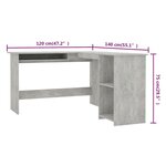 vidaXL Bureau d'angle en forme de L Gris Béton Bois d'ingénierie
