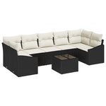 vidaXL Ensemble de canapé de jardin 8 pièces avec coussins en poly rattan noir