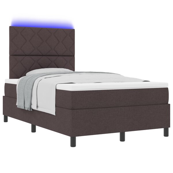 vidaXL Lit à ressort avec matelas et LED marron foncé 120x200 cm tissu