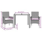 vidaXL Ensemble à manger de jardin et coussins 3Pièces marron rotin verre