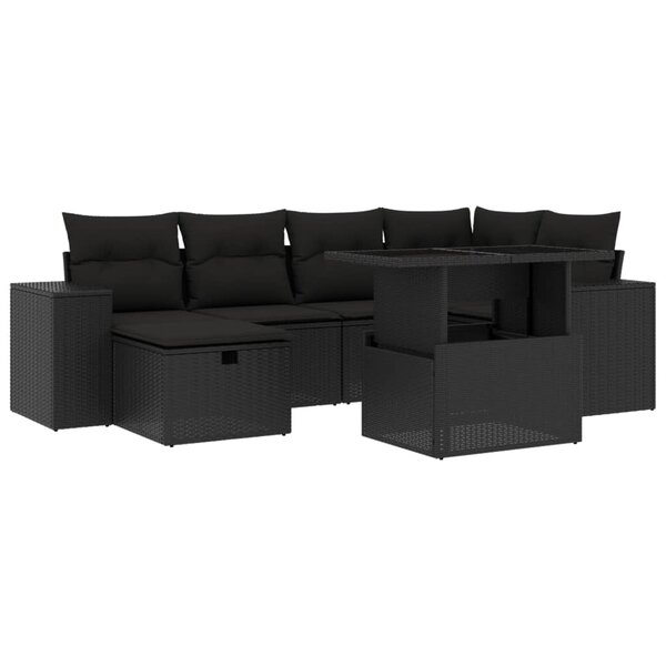 vidaXL Salon de jardin 7 Pièces avec coussins noir résine tressée