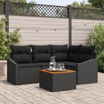 vidaXL Ensemble de 5 Canapés de Jardin avec Coussins Noir Poly Rattan Acacia