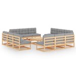 Salon de jardin meuble d'extérieur ensemble de mobilier 13 pièces avec coussins bois de pin massif 02_0015730