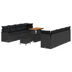 Set de sofa de jardin 11 pièces avec coussins Noir Poly Rattan Acacia