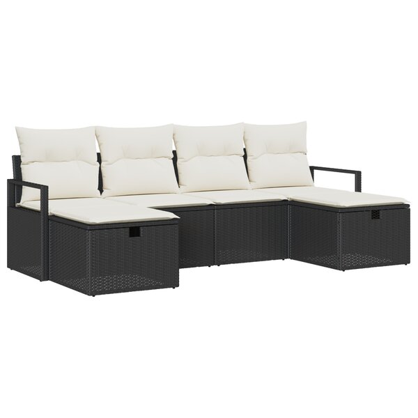 Ensemble de canapé de jardin 6 pièces avec coussins en rotin poly noir