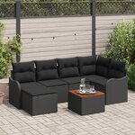 Ensemble de Canapé de Jardin de 7 pièces avec Coussins Noir Rattan Acacia